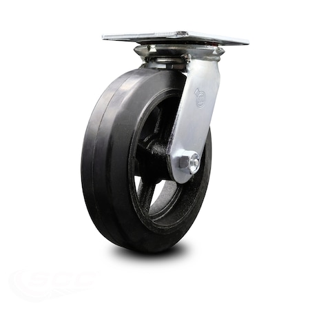 8 Inch Heavy Duty Top Plate Rubber On Steel Swivel Caster With Roller Bearing